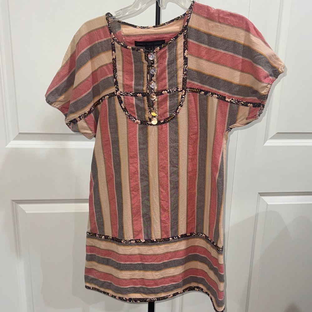 Marc by Marc Jacobs Striped Short Sleeve Tunic in Pink, Tan and Gray